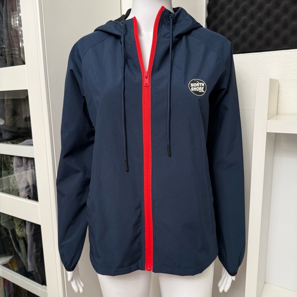 North Shore Surf Shop Windbreaker Jacket Womens XS Navy Blue Excellent Full Zip